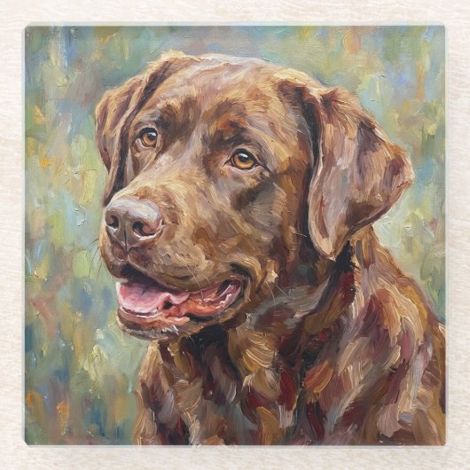 Chocolate Lab Art Coasters Glazen Onderzetter (Voorkant)