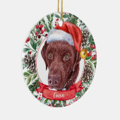 Chocolate Lab Custom Santa Hat Kerstversier Keramisch Ornament (Rechts)