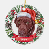 Chocolate Lab Custom Santa Hat Kerstversier Keramisch Ornament (Voorkant)