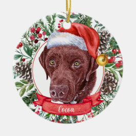 Chocolate Lab Custom Santa Hat Kerstversier Keramisch Ornament
