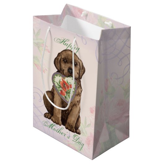 Chocolate Lab Heart mama Medium Cadeauzakje (Voorkant Gekanteld)