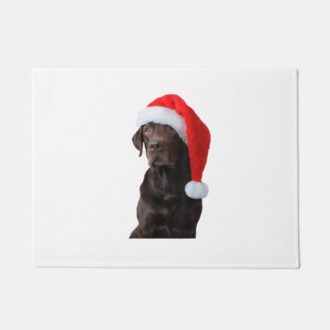 Chocolate Lab Hondenportret Kerstman Hoed Schattig Deurmat (Voorkant)
