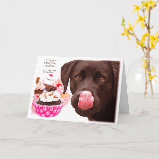 Chocolate Lab I Love You Kaart - Cupcake Kaart (Gele Bloem)