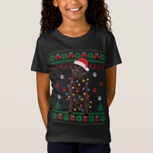 Chocolate Lab Labrador kerstlampjes Dog Ugly S T-shirt (Voorkant)