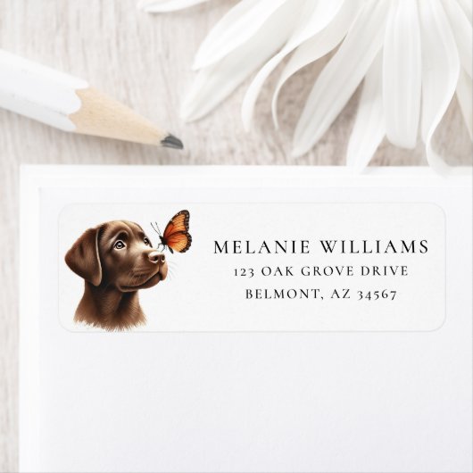 Chocolate Lab Monarch Butterfly Retouradres Etiket (Insitu)