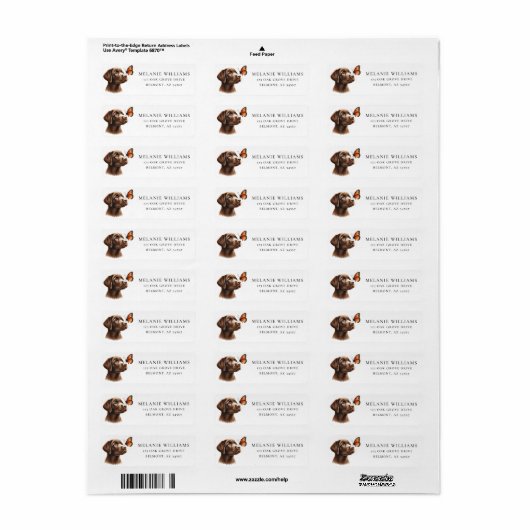 Chocolate Lab Monarch Butterfly Retouradres Etiket (Full Sheet)