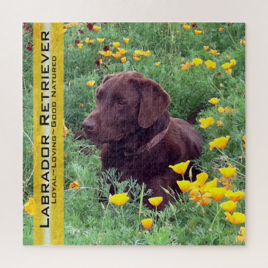 Chocolate Lab Portrait California Poppies Sjabloon Legpuzzel (Verticaal)