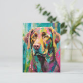 Chocolate Lab Portret Kleurrijke Abstracte Kunst Briefkaart (Staand voorkant)
