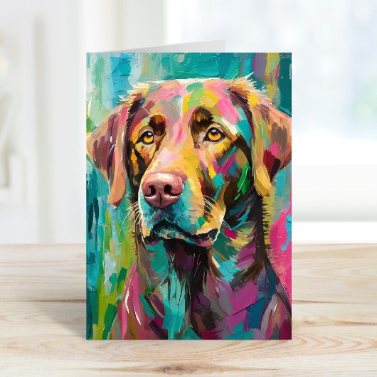 Chocolate Lab Portret Kleurrijke Abstracte Kunst Kaart