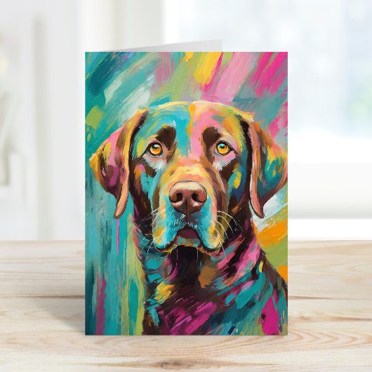 Chocolate Lab Portret Kleurrijke Abstracte Kunst Kaart
