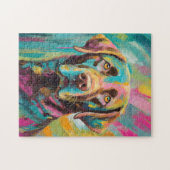 Chocolate Lab Portret Kleurrijke Abstracte Kunst Legpuzzel (Horizontaal)
