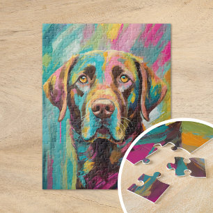 Chocolate Lab Portret Kleurrijke Abstracte Kunst Legpuzzel
