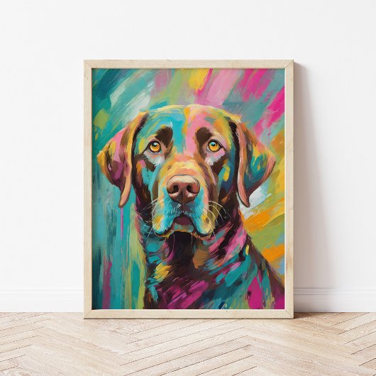 Chocolate Lab Portret Kleurrijke Abstracte Kunst Poster
