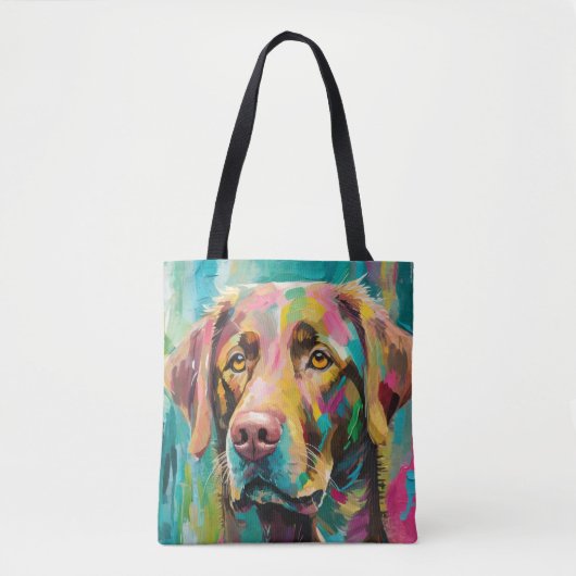 Chocolate Lab Portret Kleurrijke Abstracte Kunst Tote Bag (Voorkant)