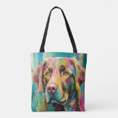 Chocolate Lab Portret Kleurrijke Abstracte Kunst Tote Bag (Achterkant)