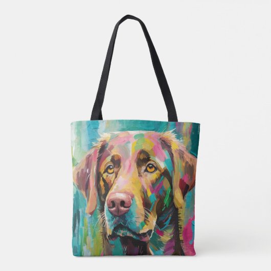 Chocolate Lab Portret Kleurrijke Abstracte Kunst Tote Bag (Achterkant)