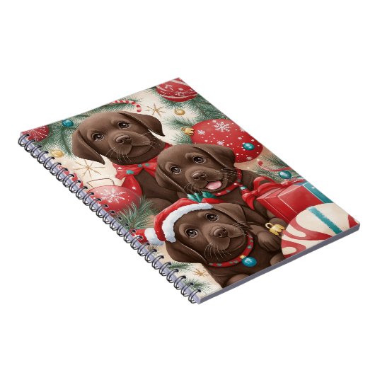Chocolate Lab Puppy Kerst Notitieboek (Rechterzijde)