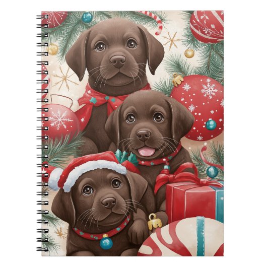 Chocolate Lab Puppy Kerst Notitieboek (Voorkant)