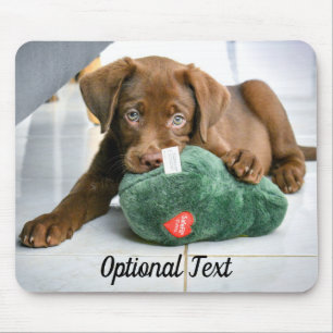 Chocolate Lab Puppy met een Speelgoed Muismat