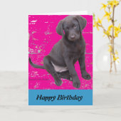 Chocolate Lab Puppy Verjaardagskaart Kaart (Gele Bloem)