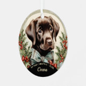 Chocolate Lab Puppy's Eerste Kerstmis Ornament (Voorkant links)