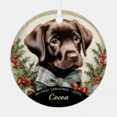 Chocolate Lab Puppy's Eerste Kerstmis Ornament (Voorkant)