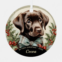 Chocolate Lab Puppy's Eerste Kerstmis Ornament