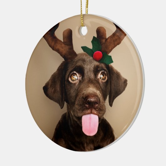 Chocolate Lab Reindeer Keramisch Ornament (Links)