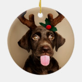 Chocolate Lab Reindeer Keramisch Ornament (Achterkant)