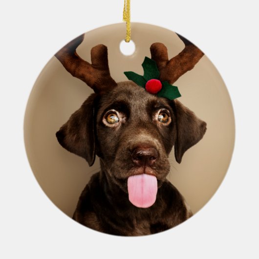 Chocolate Lab Reindeer Keramisch Ornament (Achterkant)