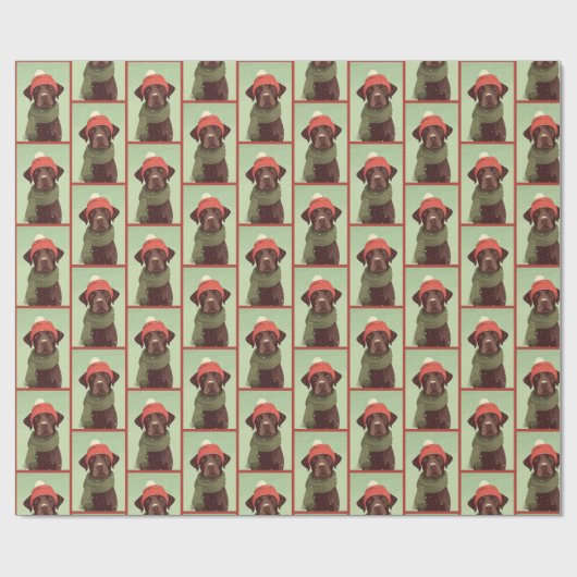 Chocolate Lab Winter Pattern Cadeaupapier (Vlak)