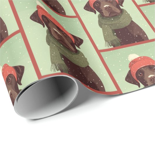 Chocolate Lab Winter Pattern Cadeaupapier (Rol Hoek)
