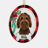 Chocolate Labradole / Chocolate Goldendole Keramisch Ornament (Rechts)