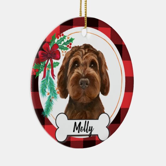 Chocolate Labradole / Chocolate Goldendole Keramisch Ornament (Rechts)