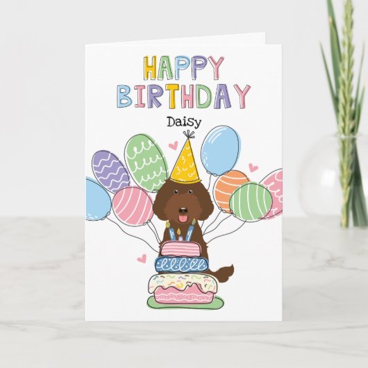 Chocolate Labradoodle Dog Happy Birthday Kaart (Voorkant)