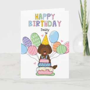 Chocolate Labradoodle Dog Happy Birthday Kaart