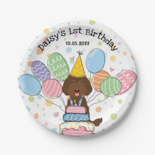 Chocolate Labradoodle Dog Verjaardagspapier Borden Papieren Bordje