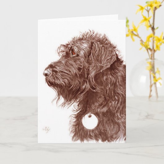 Chocolate Labradoodle Greeting Card Kaart (Gele Bloem)