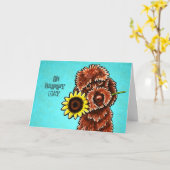 Chocolate Labradoodle Happy Sunflower Day Custom Kaart (Gele Bloem)