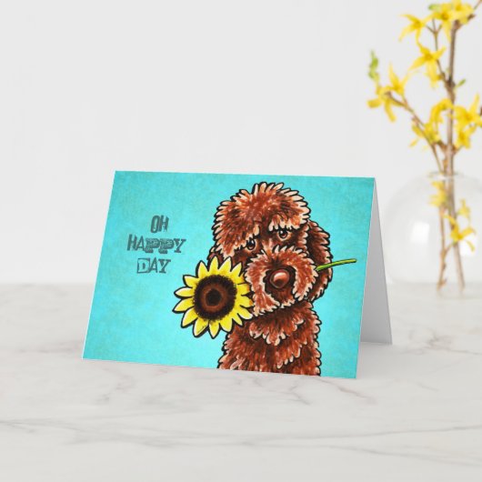 Chocolate Labradoodle Happy Sunflower Day Custom Kaart (Gele Bloem)