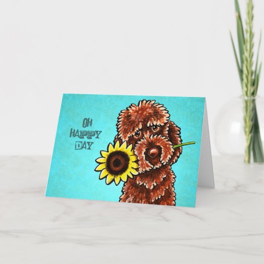 Chocolate Labradoodle Happy Sunflower Day Custom Kaart (Voorkant)