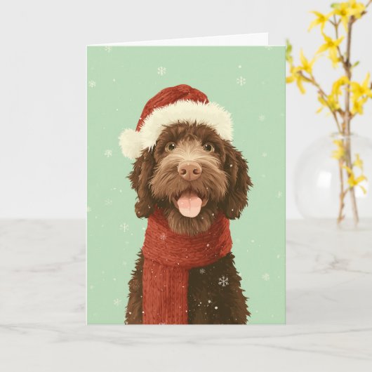 Chocolate Labradoodle Holiday Greeting Kaart (Gele Bloem)