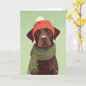 Chocolate Labradoodle Holiday Greeting Kaart (Gele Bloem)
