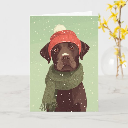 Chocolate Labradoodle Holiday Greeting Kaart (Gele Bloem)