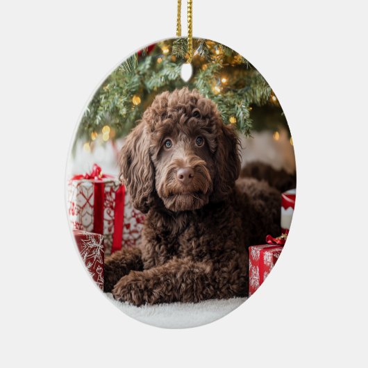 Chocolate Labradoodle Keramisch Ornament (Rechts)