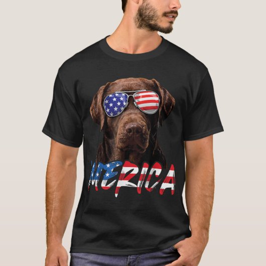 Chocolate Labrador 4 juli Amerikaanse vlag Patriot T-shirt (Voorkant)