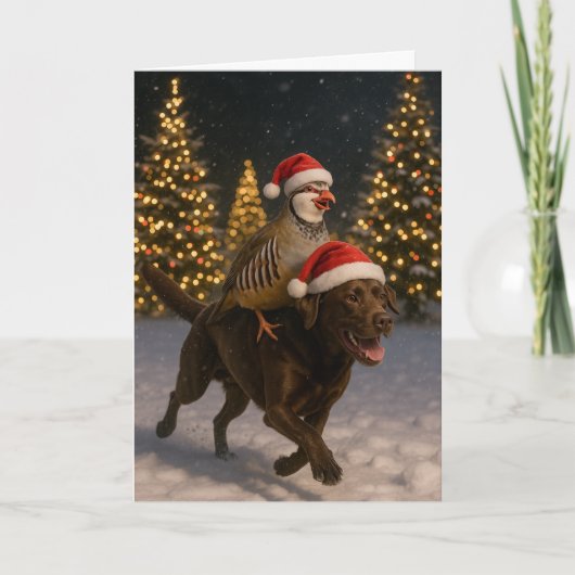 Chocolate Labrador and Partridge Christmas c Feestdagen Kaart (Voorkant)