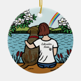 Chocolate Labrador Angel en mam Brown Keramisch Ornament