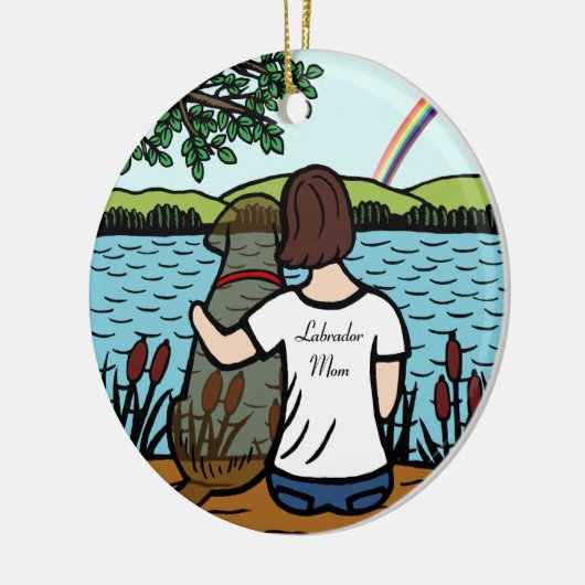 Chocolate Labrador Angel en mama 1 Keramisch Ornament (Links)