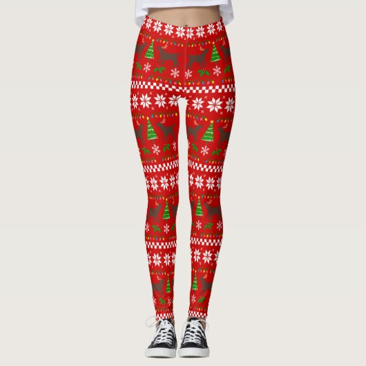 Chocolate Labrador Antlers lelijke kerstpatronen Leggings (Voorkant)
